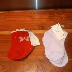 Baby Socks (2 Pairs) - Red & Lavender