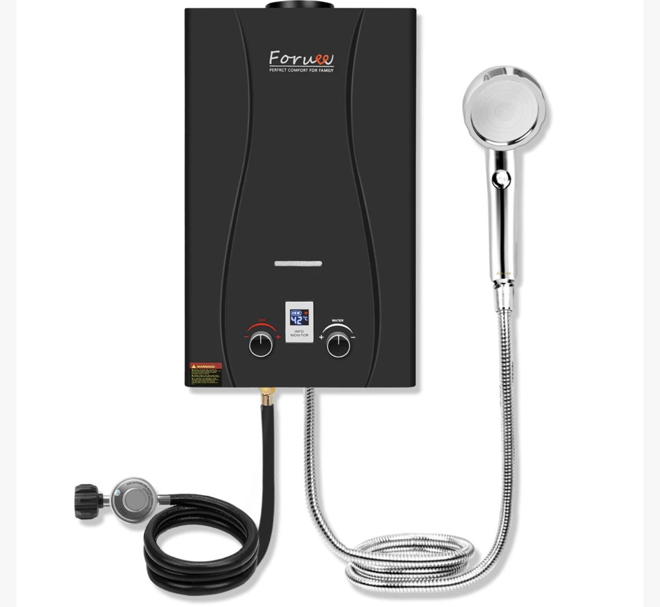 Tankless Water Heater Propane Shower, 2.64GPM/10Litre Capacity Foruee F10B Black