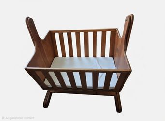 Vintage Handmade Rocking Wooden Baby Cradle