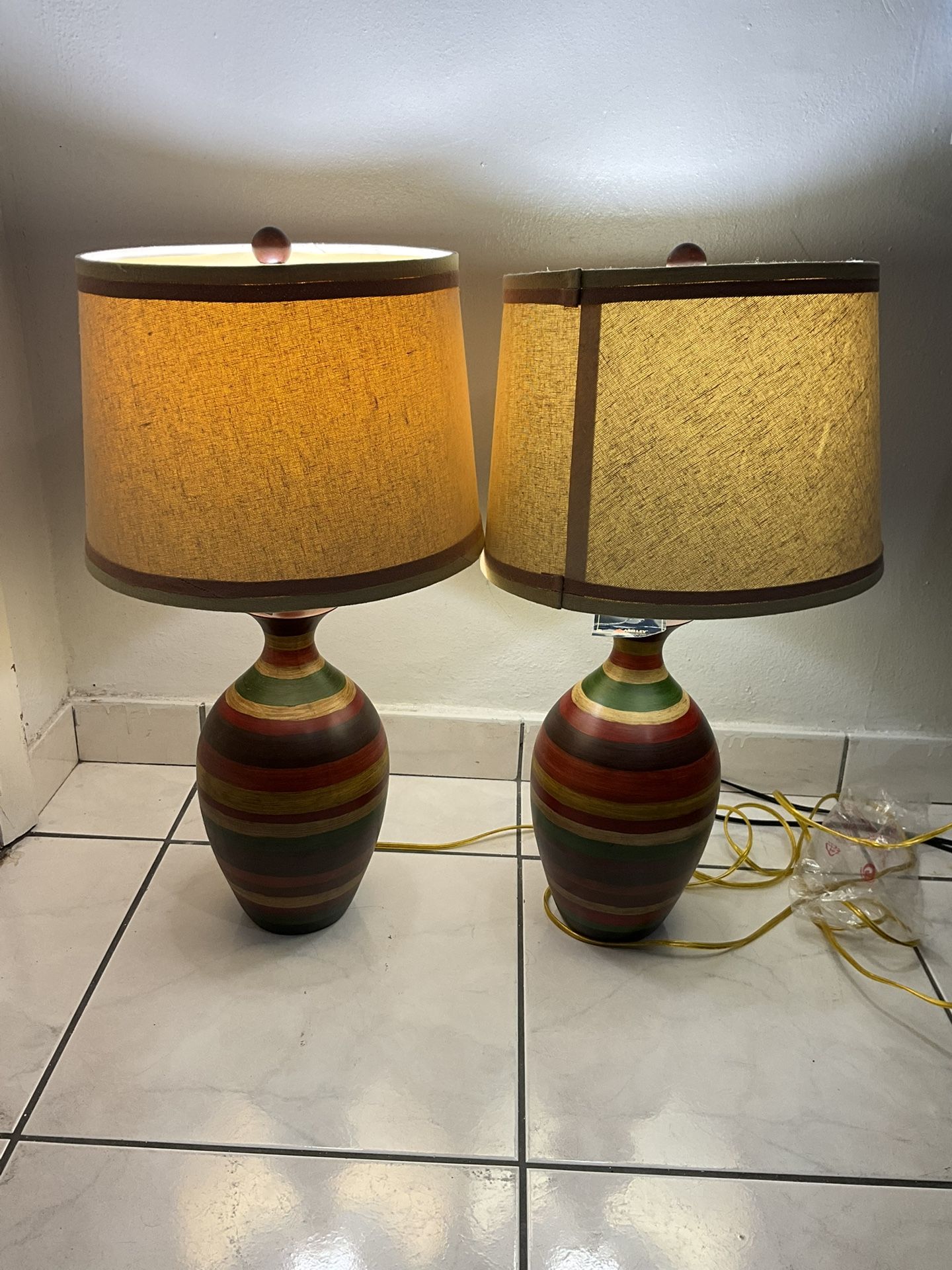 Two 2005 New Wood Table Lamps  Ashley Furniture 