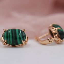 585 Rose Gold Natural Malachite Earrings