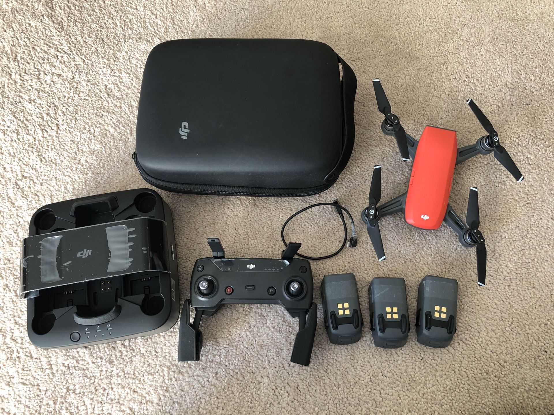 DJI Spark with case, power bank and 3 batteries