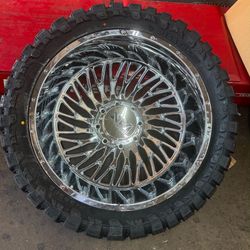 24x8.25 8-Lug Chrome Wheels & Tires – XM-901 Truck Wheel Package