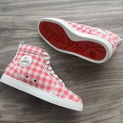 Christian Louboutin Orlato Sneaker High Pink Plaid NEW Size 10 (EU 43)