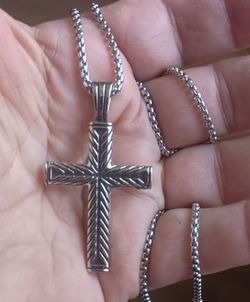 Sterling steel Cross Pendant Necklace