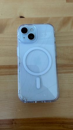 Unlocked iPhone 15 128GB Blue with case - Cracked but works.