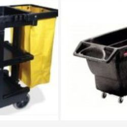 Combo New Rubbermaid Janitor Car and  Trash Car