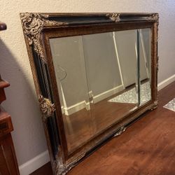 Gold Black Framed Beveled Mirror Statement Piece 