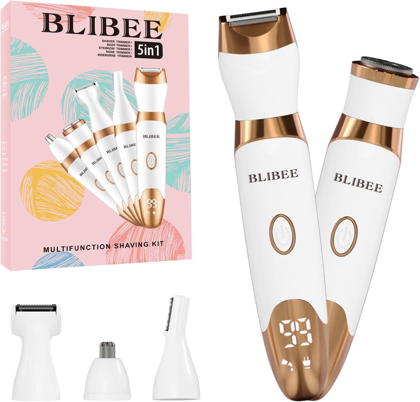 Bikini Trimmer for Women, LED Display Electric Razors for Women, 5-in-1 Electric Shaver, Rechargeable Painless Pubic Hair Trimmer for Legs, Underarms,