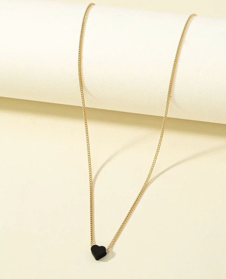 Gold Metal Black Heart Necklace