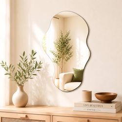 Irregular Wall Mirror Asymmetrical Mirror, 34''x20.5'' Decorative Modern Mirrors for Bathroom Bedroom Living Room Entryway, Cloud Frameless M