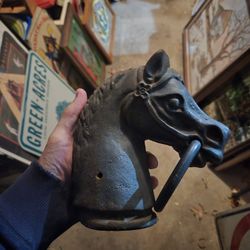 Vintage Cast Iron Horse Head With Ring 