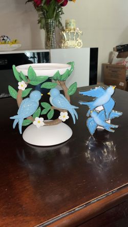 Birds On A Branch Pedestal 3-Wick Candle Holder Bath And Body Works Lot Of 2