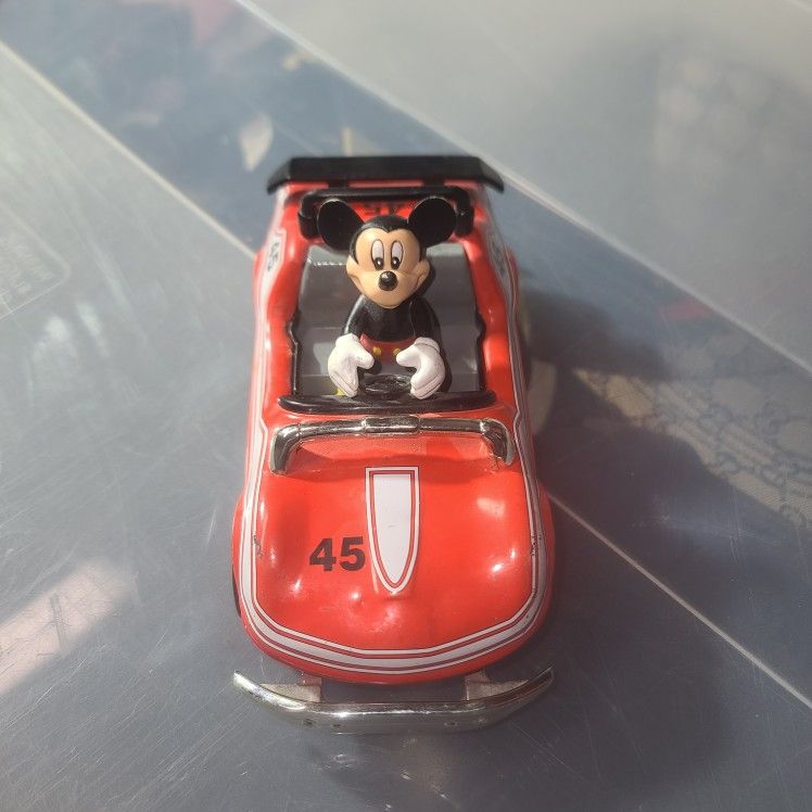 Vintage Disney Mickey Mouse No 45 Pull Back Red Convertible Toy Race Car