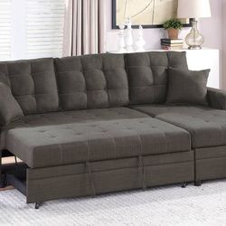 Brand New Dark Grey Sectional Sofa Storage Sleeper 