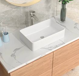 White Glossy Ceramic Rectangular Vessel Sink