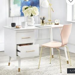 Mid-Century Modern white & gold desk