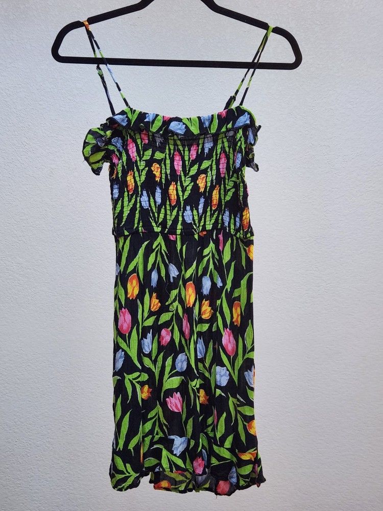 Urban Outfitters Sabrina Gauze Smocked Tulip Dress - Floral Summer Breezy Dress