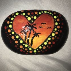 Hand Painted Beach Sunset Rock