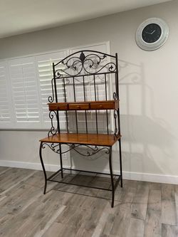 Wrought Iron and Wood Baker's Rack