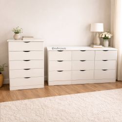 Bundle deal 🤍 white 9 drawer dresser with 5 drawer chest