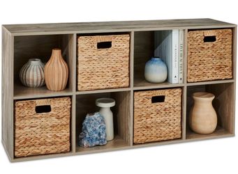 Greige 8-Cube Bookshelf, 11in Storage Display w/ Removable Panels, Customizable