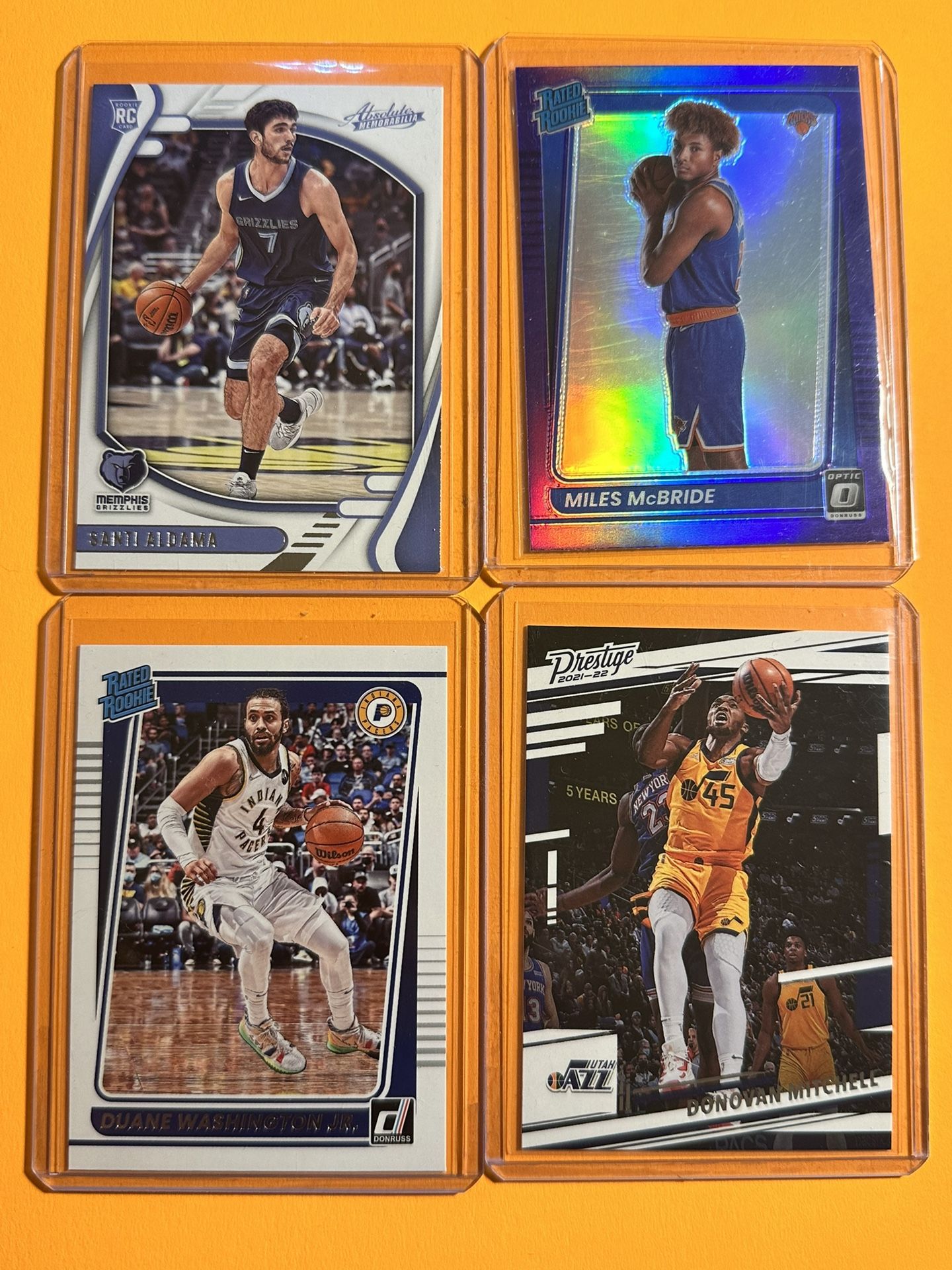 Lot Of Four (4) NBA Cards, Santi Aldama RC Card # 205, Miles McBride RR Card # 174, Duane Washington Jr Card# 297, Donova Mitchell Card # 66