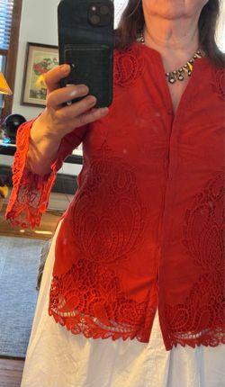 New red cutwork blouse