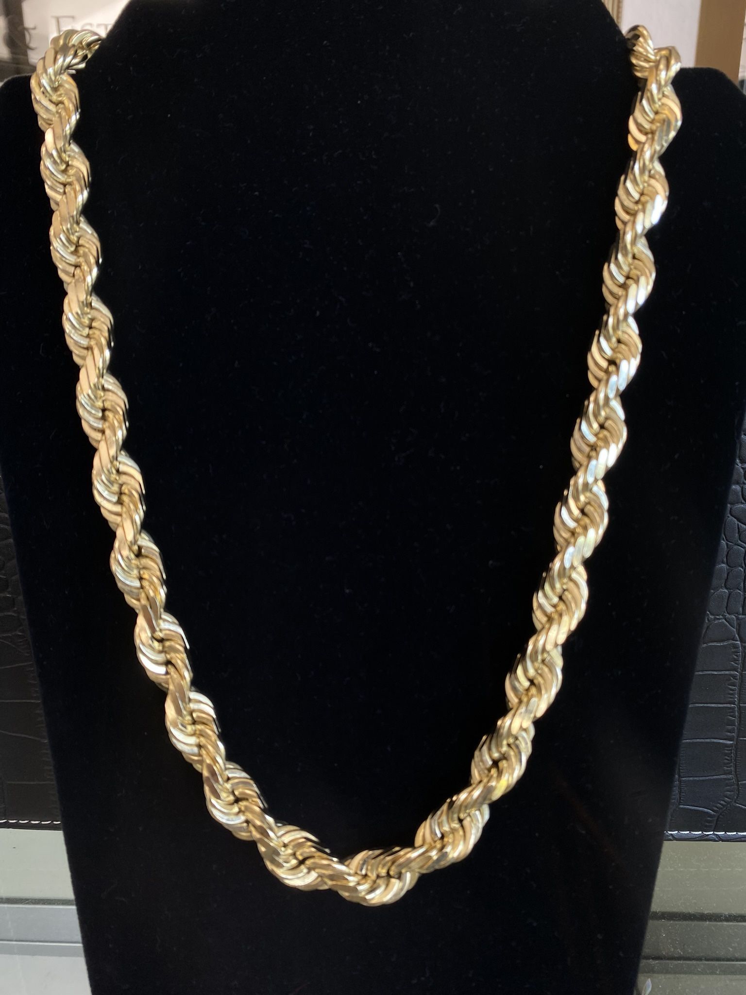 14k Yellow Gold 12mm 24” Diamond Cut Rope Chain
