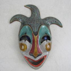 Mardi Gras Vintage Solid Brass Jester Comedy Mask Wall Decor 9 5/8"


