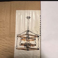 Hanging Chandelier:Rustic,vintage,Retro Wood, Metal Iron Chain,Vintage 