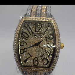 montres prestige luxury tonneau gold silver diamond pattern dial bracelet watch