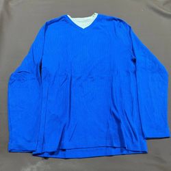 John Ashford Mens Long Sleeve Ribbed Shirt V-Neck Blue Size M