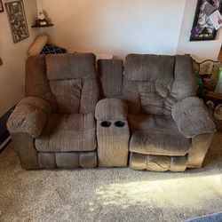 Brown Couch With Cupholders And Storage Compartment