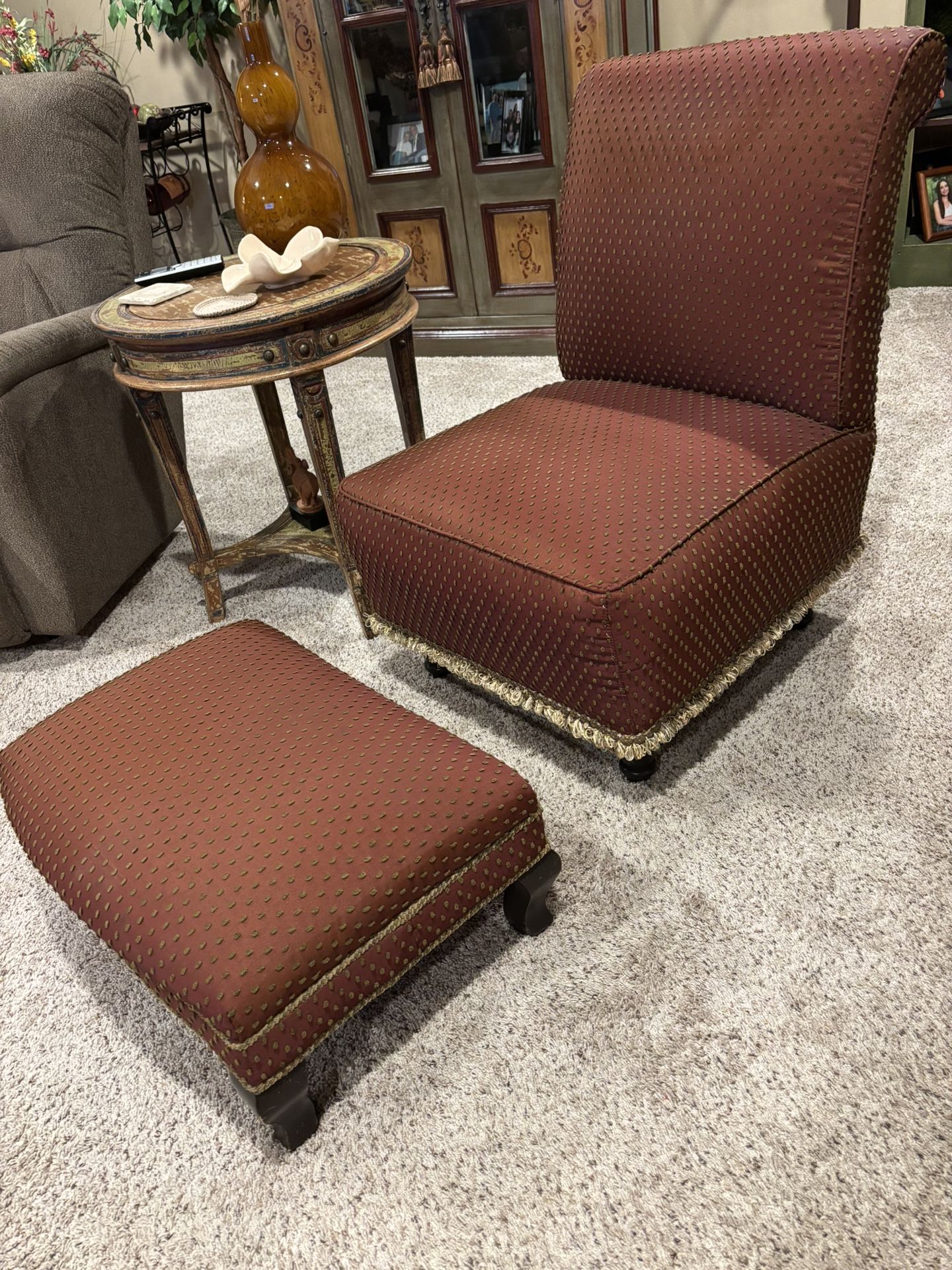 Arhaus Side Chair And Ottoman