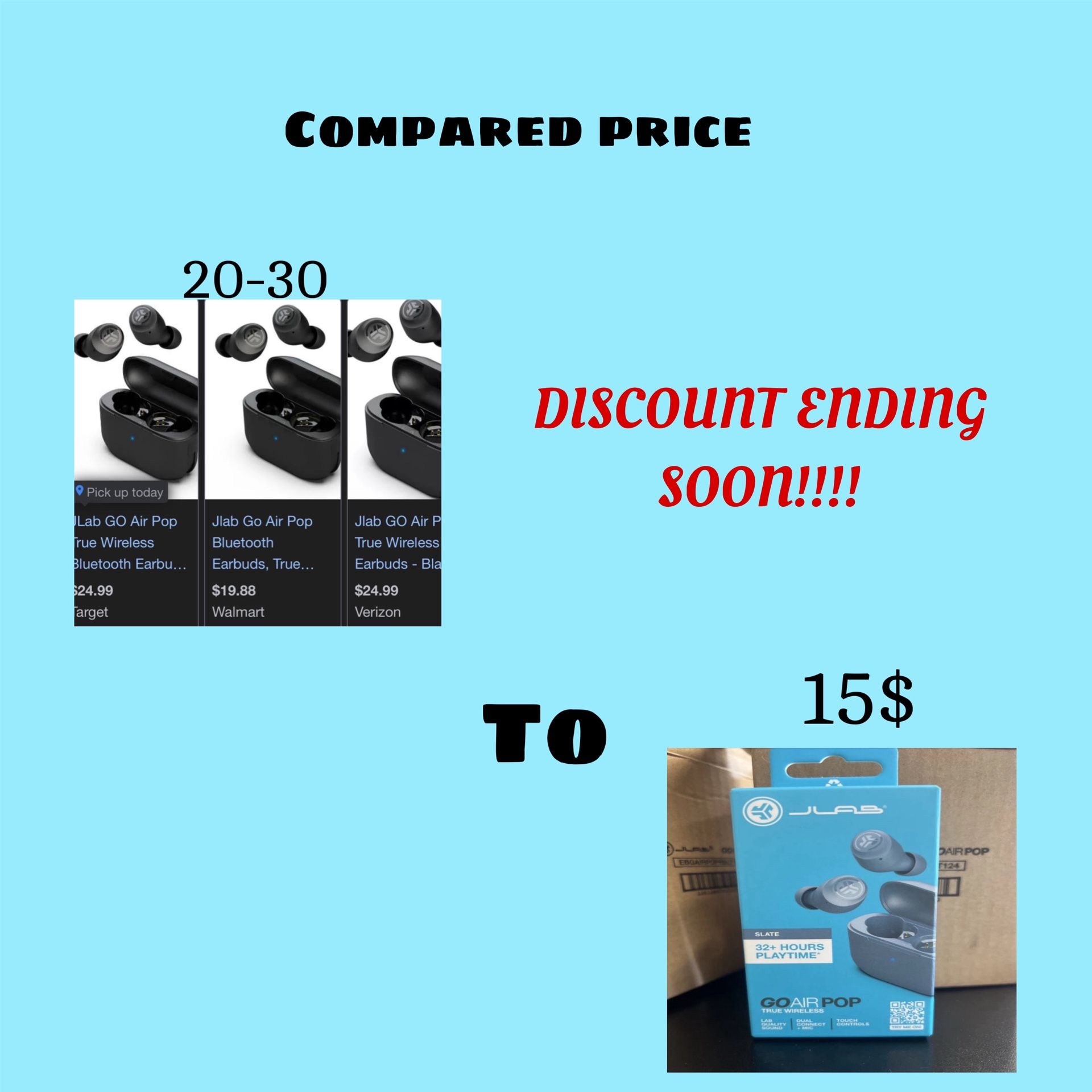 Jlab Airpop+  Wireless Earbuds 32 Hr Battery Life 