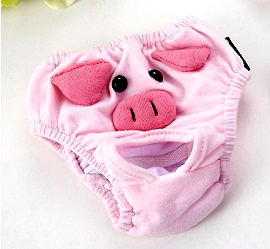 Cute Pig Pattern Cotton Pet Female Dog Diapers Sanitary Physiological Pants, Washable Reusable Small Girl Puppy/Doggie Panties Underwear