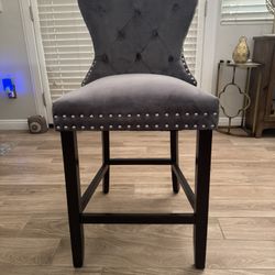 Set of 2 Tufted Velvet Bar Stools Black/Velvet Gray