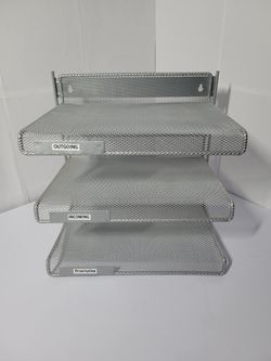 Silver Metal Mesh 3-Tier Desk Organizer