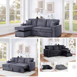 $369.     2-PCConvertible Sectional  Sleeper Sofa W/ Cupholder Sofa Storage & USB Ports  89”x 59”X36”H