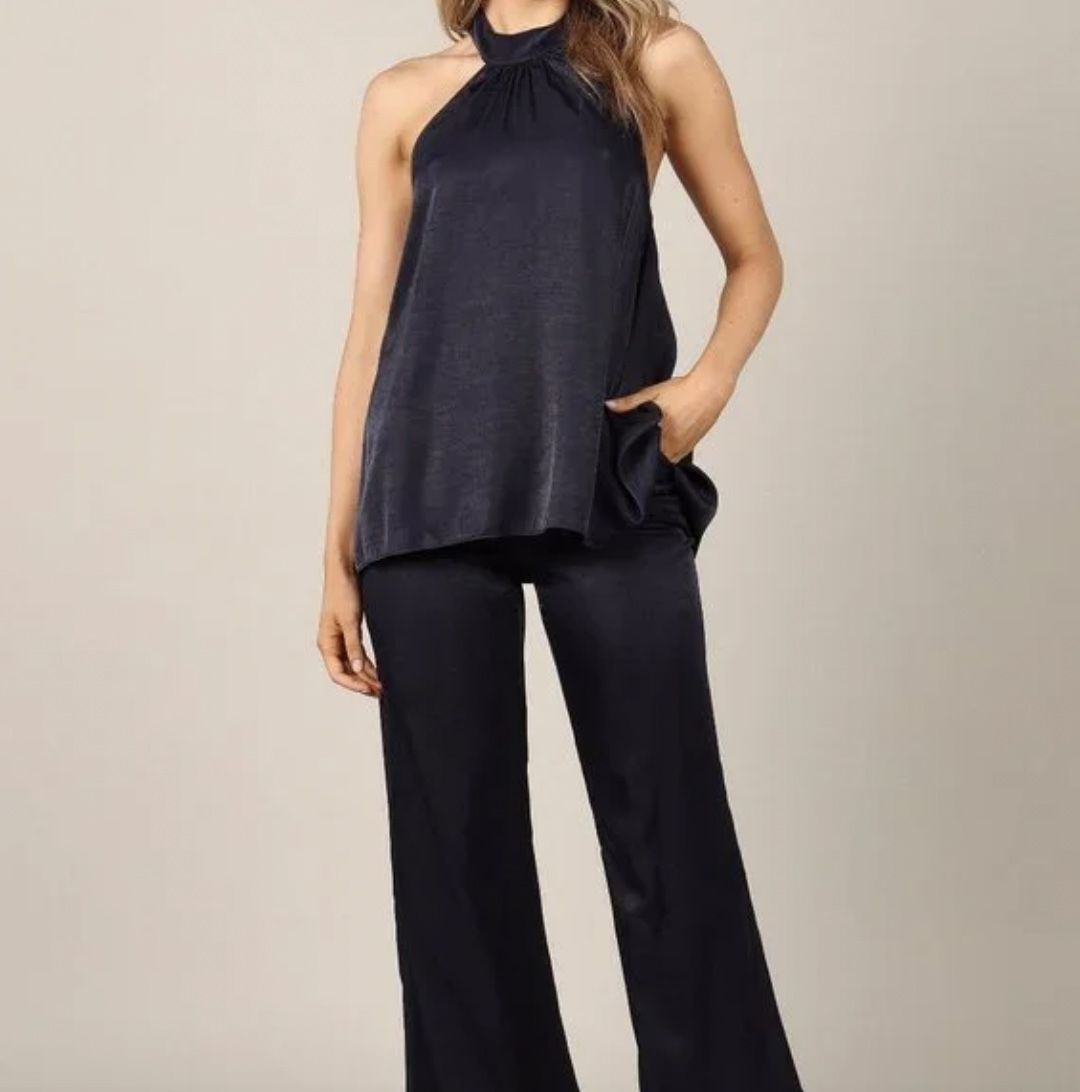 Satin Black Matching Pant Set