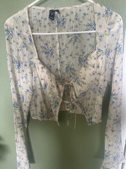 White shirt with blue flowers