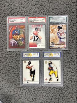 Lot of 5 Graded Sports Cards - Derek Jeter, Mark McGwire, Lamont Jordan, Anthony Thomas, Dusty Bonner
