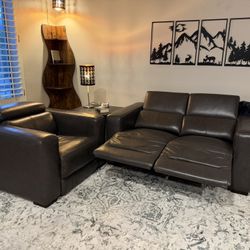 Reclining leather loveseat and two single reclining chairs (electric)