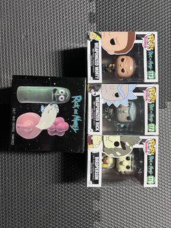 Rick and morty funko pops and salt/pepper shakers