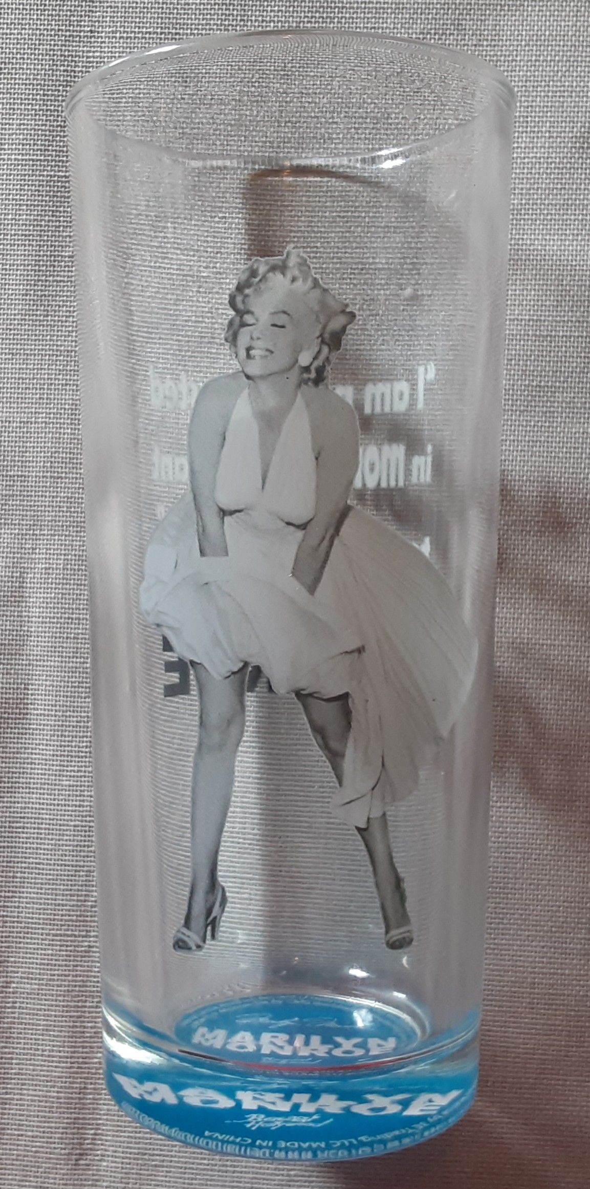 Marylin Monroe Bernard Hollywood Collection Blue Quote Tall Glass Tumbler