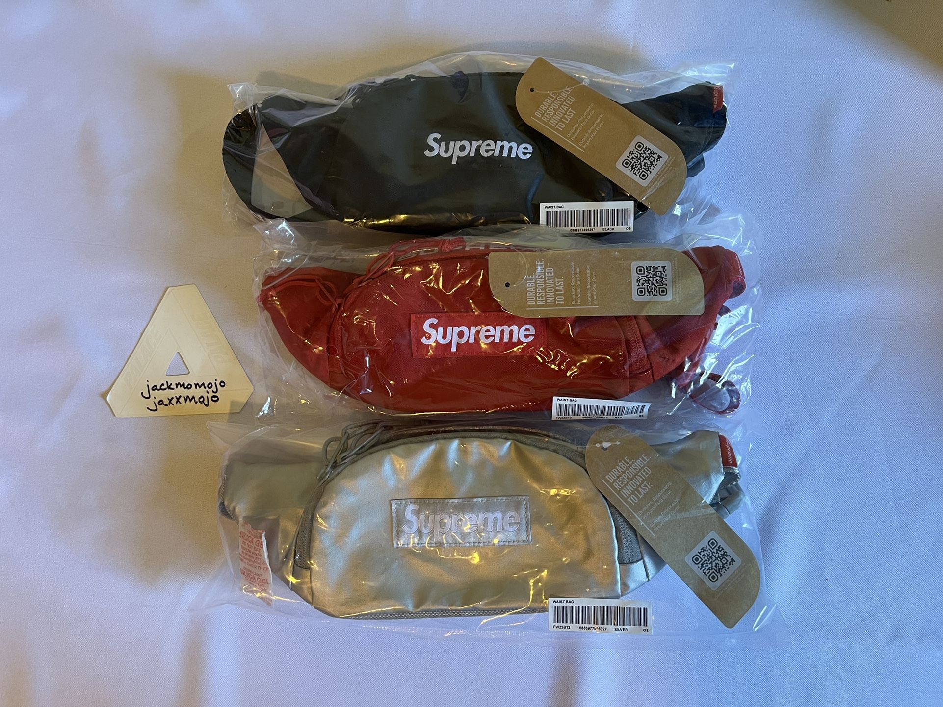 Supreme FW22 Waist Bags - Black, Silver, Red