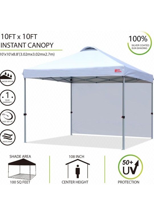 MASTERCANOPY Pop-up Commercial Instant Canopy (10'x10', White) + MASTERCANOPY Pop-up Instant Canopy with 1 Sidewall