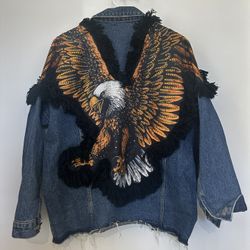Jean Coachella Eagle  Stones Rinestone Jacket Size Large 