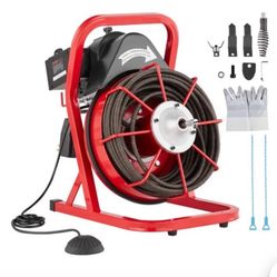 Drain Cleaner Machine 75FT x 1/2 Inch, Sewer Snake Auger Manual Feed, 370W Electric Drain Cleaning Machine with 4 Cutters & Air-activated Foot Switch 
